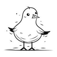 Black and white vector illustration of a cute little bird. Cartoon style.