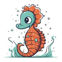 Seahorse. Cute cartoon sea animal. Vector illustration.