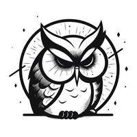 Owl. Black and white vector illustration isolated on white background.