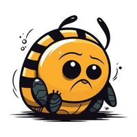 Cute cartoon bee with sad face. Vector illustration isolated on white background.