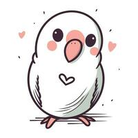 Cute cartoon doodle bird with hearts. Vector illustration.