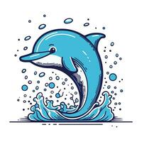 Dolphin jumping out of water. Vector illustration in cartoon style.