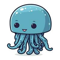 Cute Blue Jellyfish Cartoon Mascot Character Vector Illustration