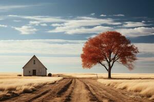 Minimalism large twostory barn in field with trees. Generative AI photo