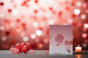 AI Generated Saint valentine day greeting card bokeh blur background. Generative AI photo