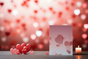 AI Generated Saint valentine day greeting card bokeh blur background. Generative AI photo