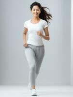 Asia Female Jogging Happy and energetic white background Generative AI photo