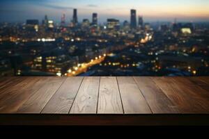 Empty table surface blurred Landmarks around the world in the background. Generative AI photo