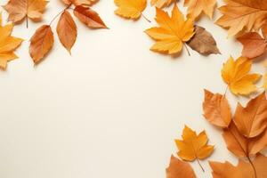 Autumn leaves on a white background With space for text. Generative AI photo