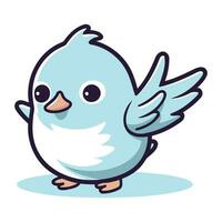 Cute cartoon blue bird. Vector illustration isolated on white background.