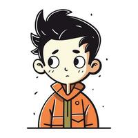 Funny little boy in warm jacket. Vector illustration in cartoon style.