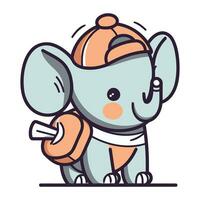 Cute little elephant in a cap and scarf. Vector illustration.