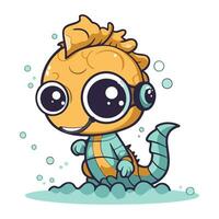 Cute Little Sea Monster Cartoon Character. Vector Illustration Isolated On White Background