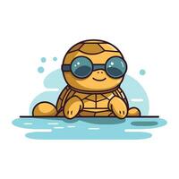 Cute little turtle in sunglasses. Sea animal. Vector illustration.