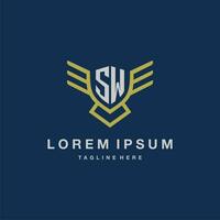 SW initial monogram logo for creative eagle line image vector design