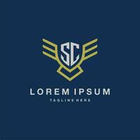 SC initial monogram logo for creative eagle line image vector design