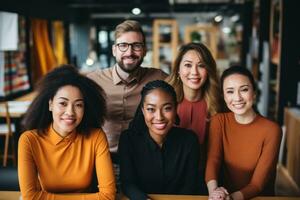 Group of different ethnicities. International Day office background. Generative AI photo