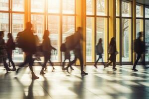 Photo blurry, Abstract Image of student People Walking on the school. Generative AI