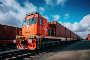 Global business of Container Cargo freight train. Generative AI photo