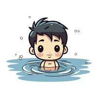 Cute little boy swimming in a pool. Vector cartoon illustration.