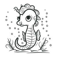 Cute cartoon seahorse. Coloring book for children. vector