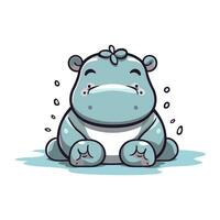 Cute cartoon hippo. Vector illustration isolated on white background.