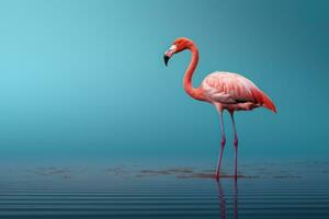 flamingo, extreme minimalism, empty space. Generative AI photo