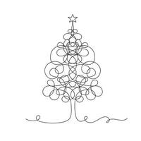 Christmas tree continuous one line icon vector illustration.