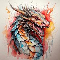 stylized flaming dragon,  centered, photo