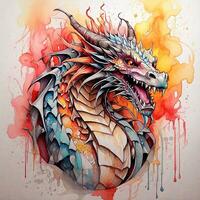 stylized flaming dragon,  centered, photo