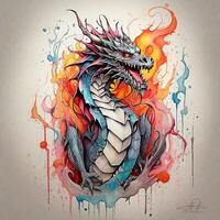 stylized flaming dragon,  centered, photo