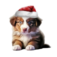 acquerello carino cucciolo cane viso con sorridente espressioni, indossare un' Santa cappello . ai generato png