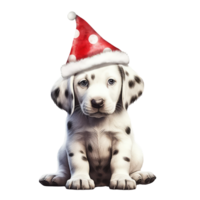 watercolor cute puppy dog face with smiling expressions, wearing a santa hat . AI Generated png