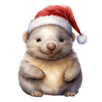 aguarela fofa sorridente wombat vestindo uma santa chapéu . ai gerado png