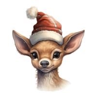 christmas Reindeer with santa hat . AI Generated png