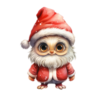 watercolor adorable happy imaginary creature with big eyes dressed like santa . AI Generated png