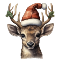 Noël renne avec Père Noël chapeau . ai généré png