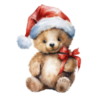 aguarela fofa bebê Urso com santa chapéu . ai gerado png