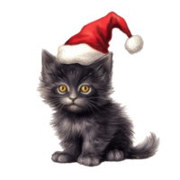 acuarela linda gatito gato cara con sonriente expresiones, vistiendo un Papa Noel sombrero . ai generado png