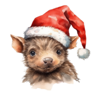 Happy cute piglet wearing a Santa hat . AI Generated png