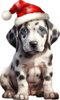 watercolor cute puppy dog face with smiling expressions, wearing a santa hat . AI Generated png