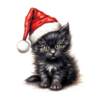 watercolor cute kitten cat face with smiling expressions, wearing a santa hat . AI Generated png