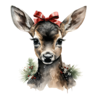 Christmas Reindeer with santa hat . AI Generated png