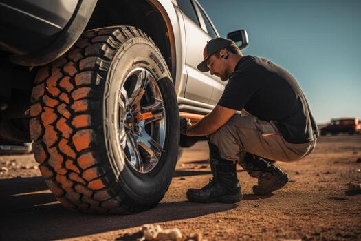 How to get lug nuts off tire, stock photo, professional color grading. Generative AI photo