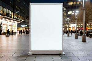 Public shopping center mall advertisement board space as empty blank white mockup. Generative AI photo