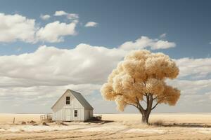 Minimalism large twostory barn in field with trees. Generative AI photo