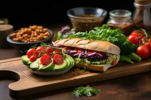 vegetales y granos, comida para personas quien no lo hagas comer carne. generativo ai foto