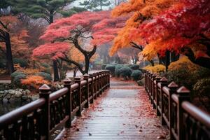 South Korea in autumn. Generative AI photo