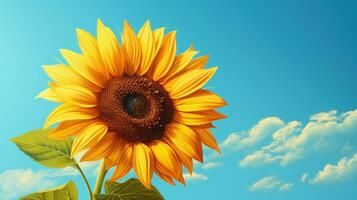 Summer Beauty Bright Sunflower Isolated on Blue Background. Generative AI photo