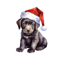 aquarelle mignonne chiot chien visage avec souriant expressions, portant une Père Noël chapeau . ai généré png